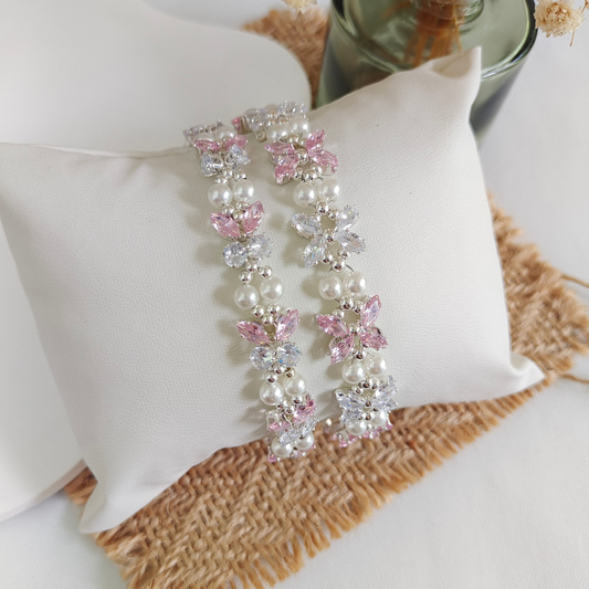 Handmade bracelet with pink and clear cubic zirconia stones