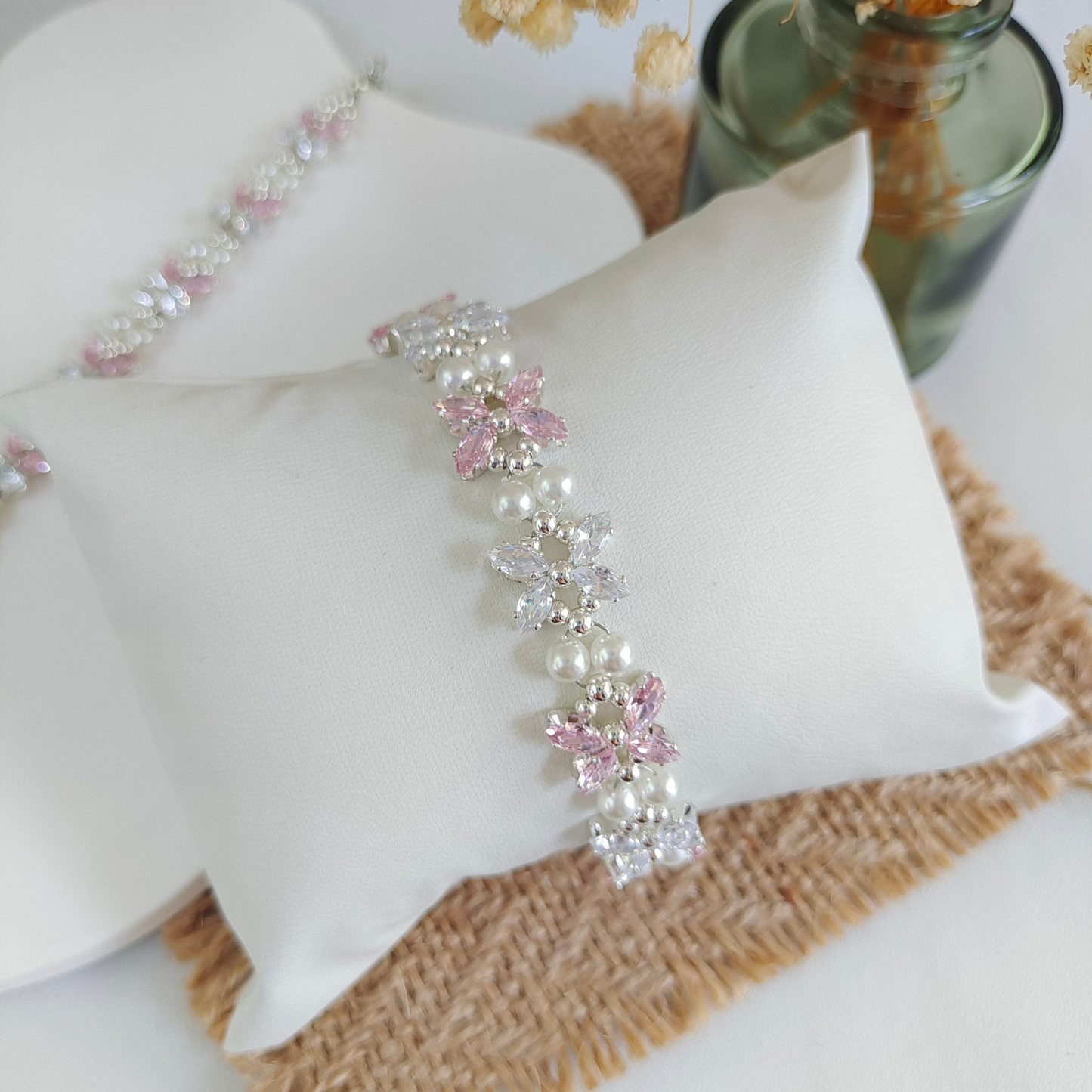 Sparkling pink and clear zircon stone bracelet for women