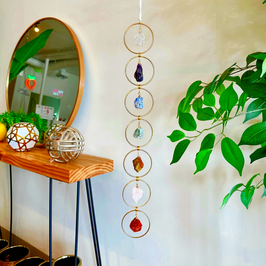 Full view of crystal raw stone window hanging