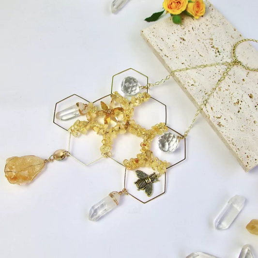 lat lay display of citrine suncatcher