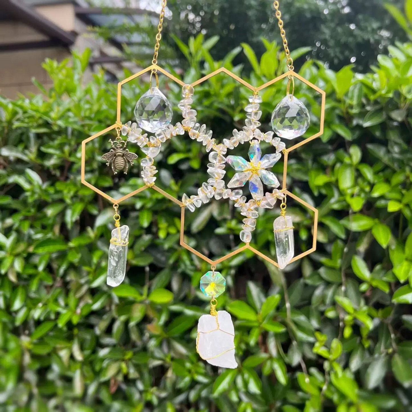 clear quartz suncatcher in sunlight
