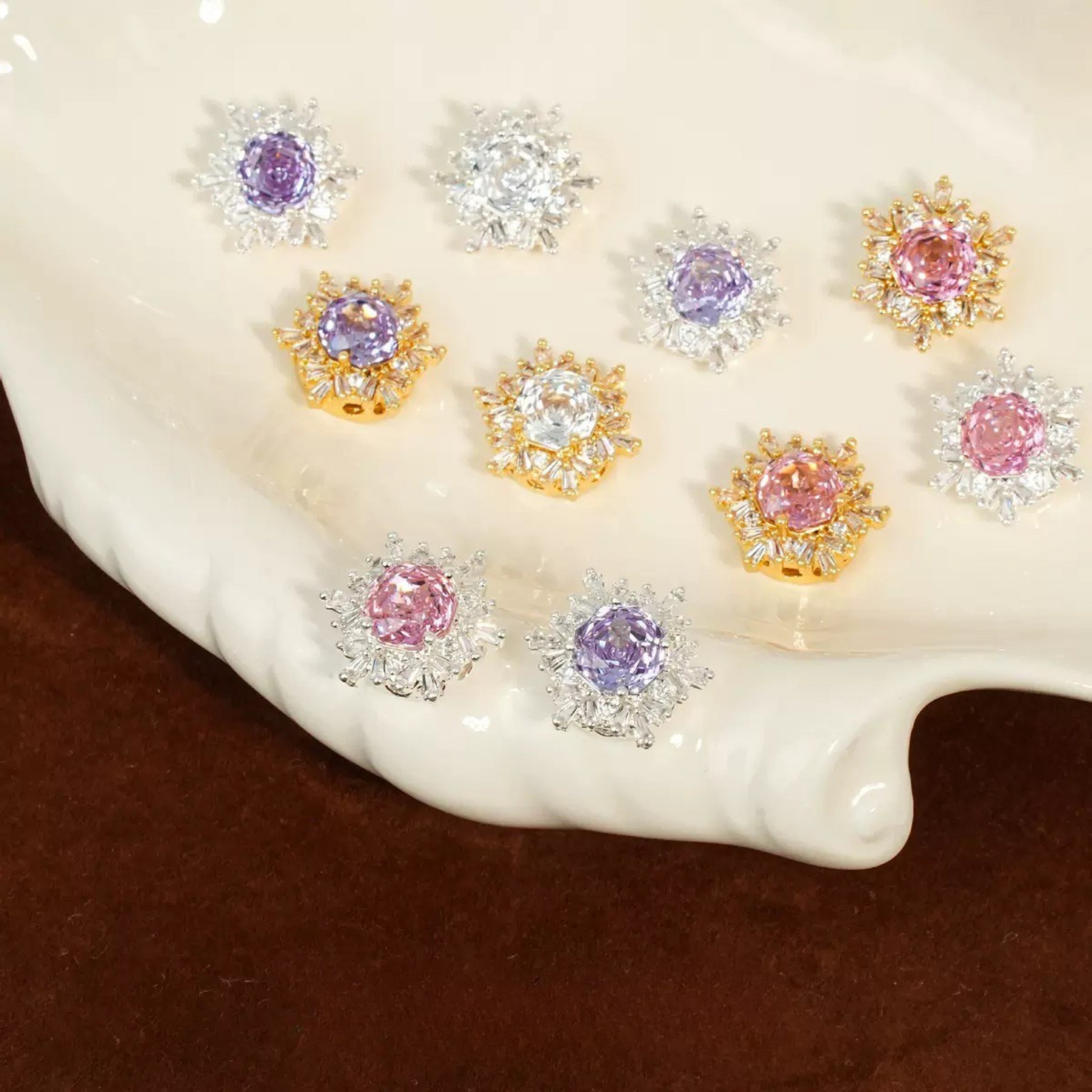 Snowflake spacer bead with rose zircon crystals