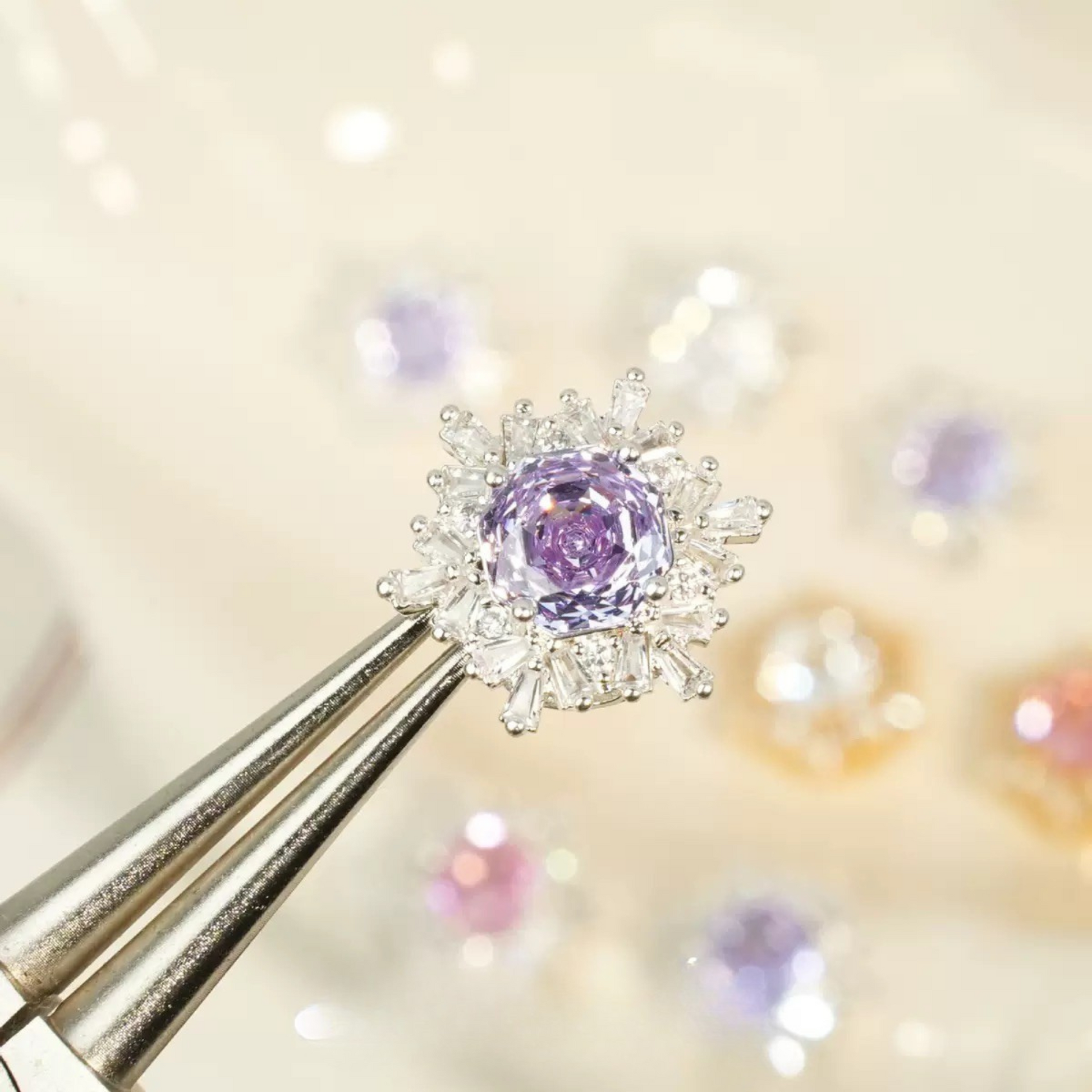 Silver-plated purple snowflake rose zircon spacer bead