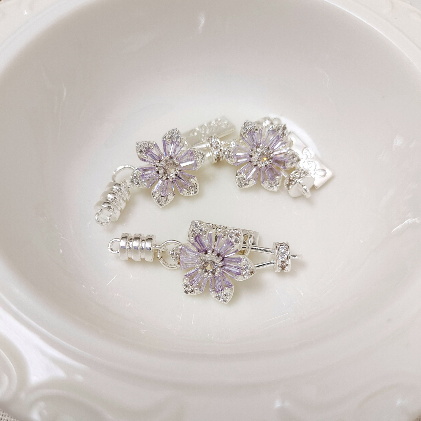 Sakura-shaped purple zircon connector for handmade accessories