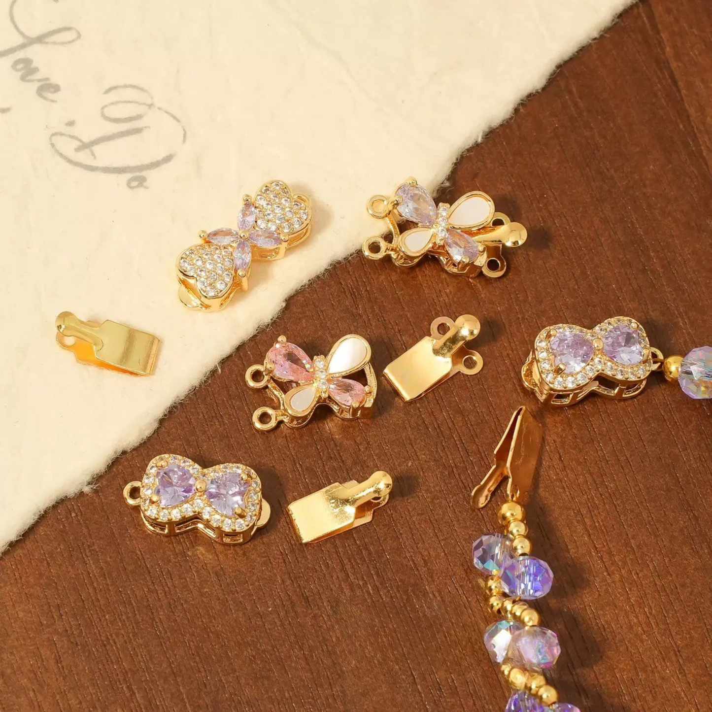 Butterfly-shaped gold clasp with zircon for handmade accessories