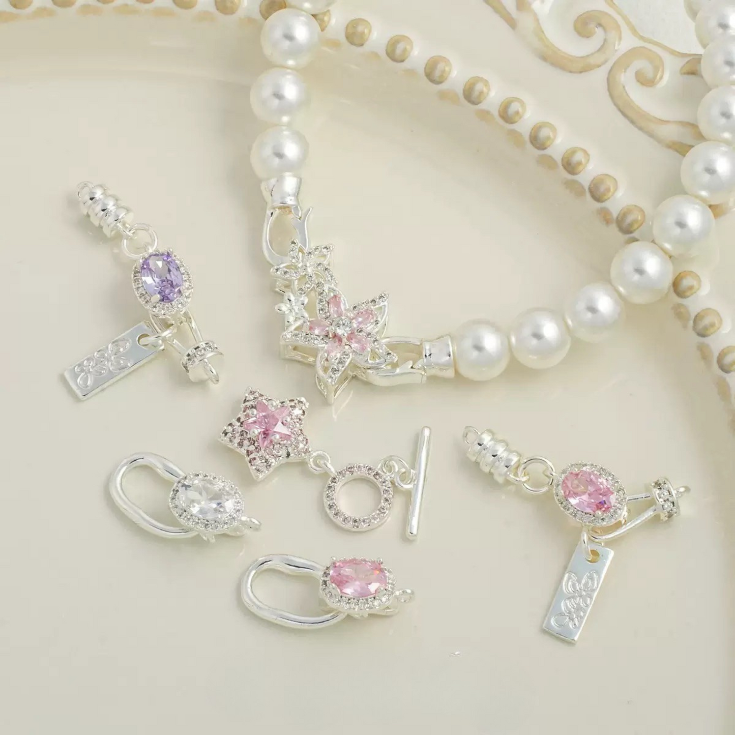 Silver base zircon clasp for DIY bracelet making