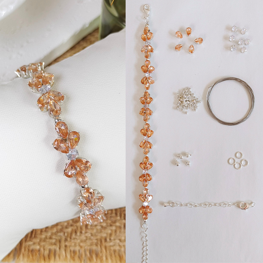 Jewelry-making kit with amber teardrop and white round zircon stones