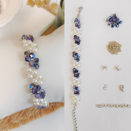 Ink blue diamond beads and pearl bracelet with materials list
