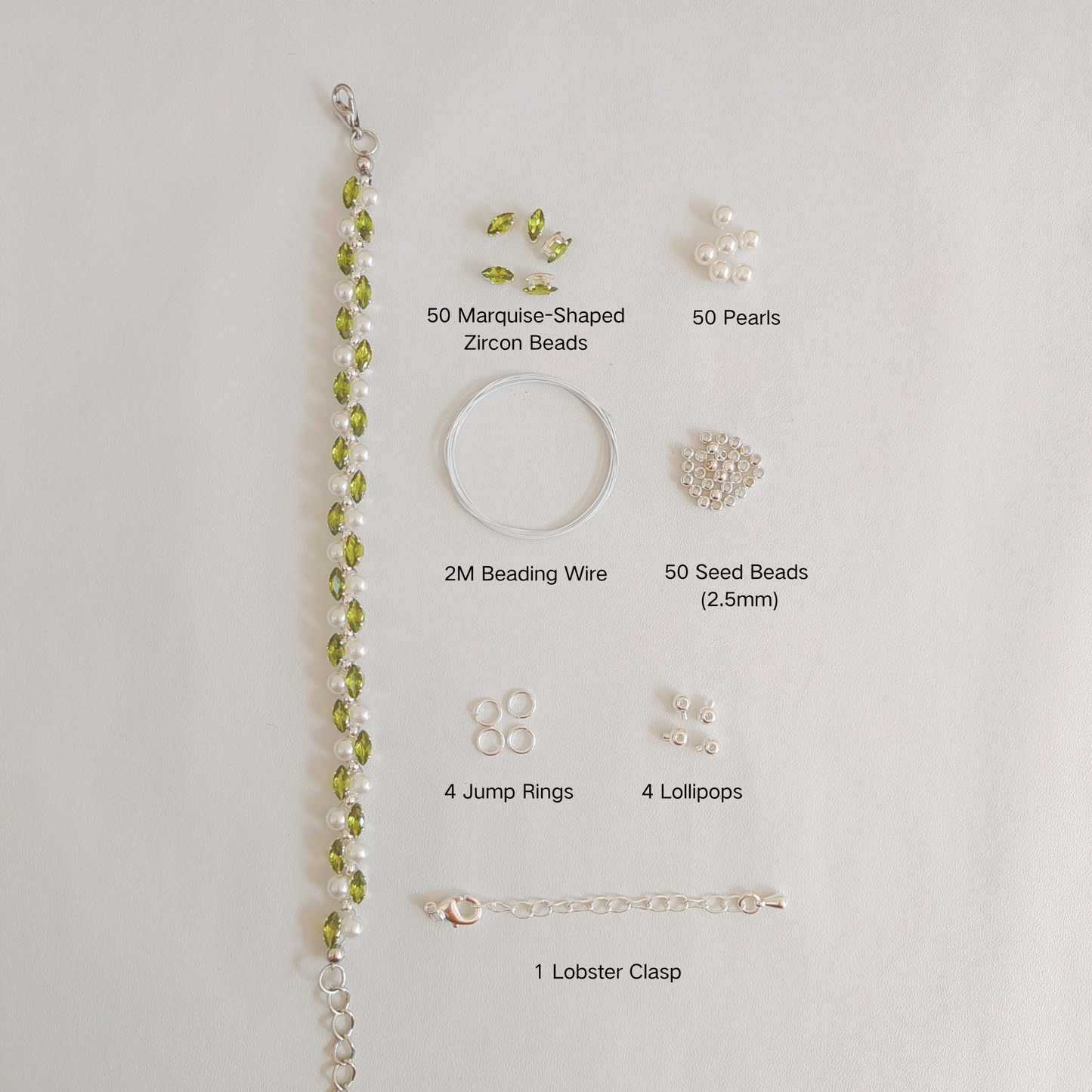 Olive green marquise zircon pearl bracelet and DIY materials