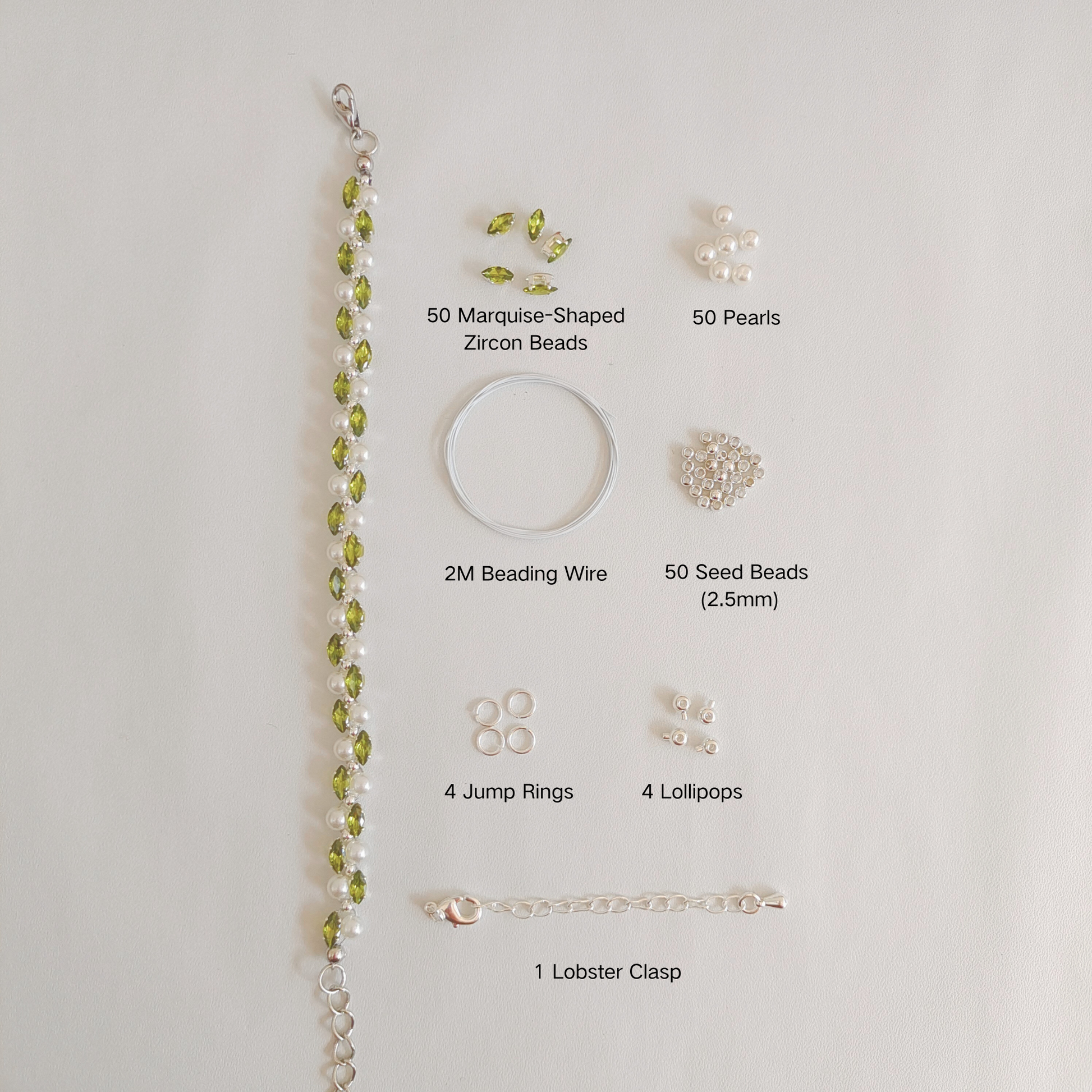 Olive green marquise zircon pearl bracelet and DIY materials