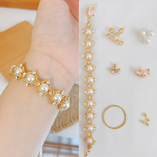 DIY bracelet kit with LinaBell clasp and white pearls