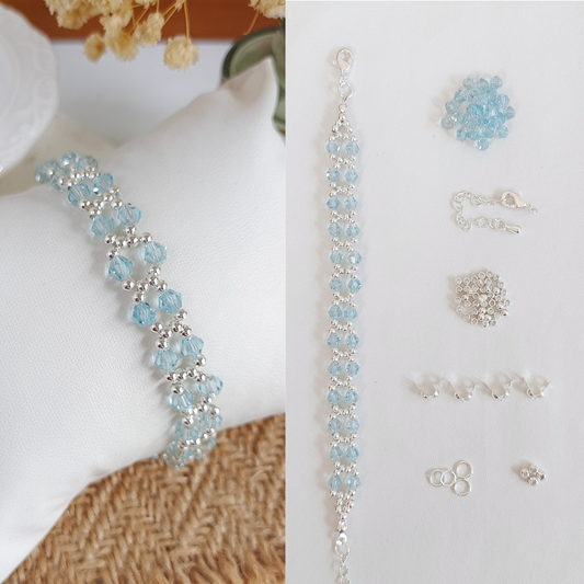 DIY kit with icy blue crystals and silver seed beads