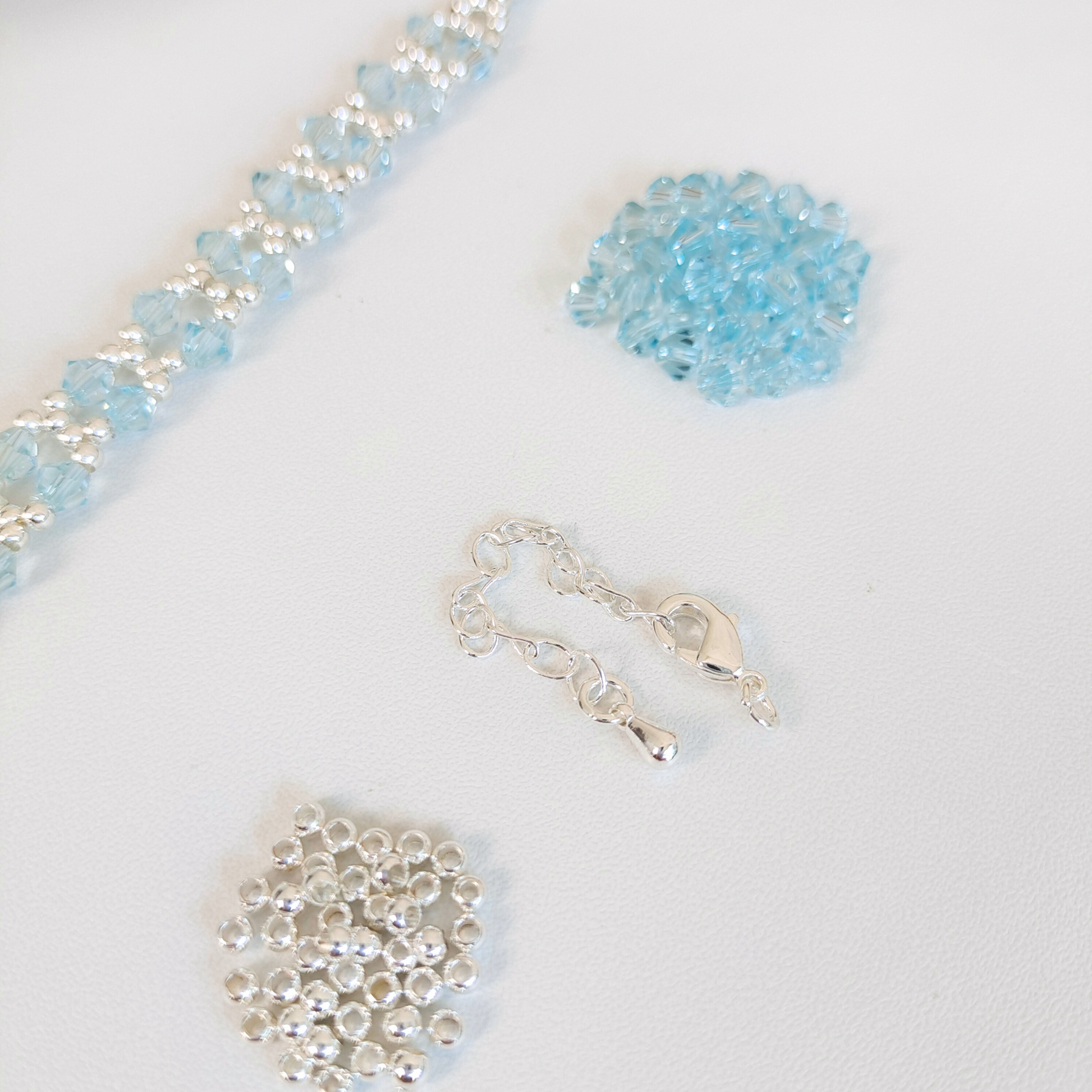 Components for blue and silver crystal beaded bracelet