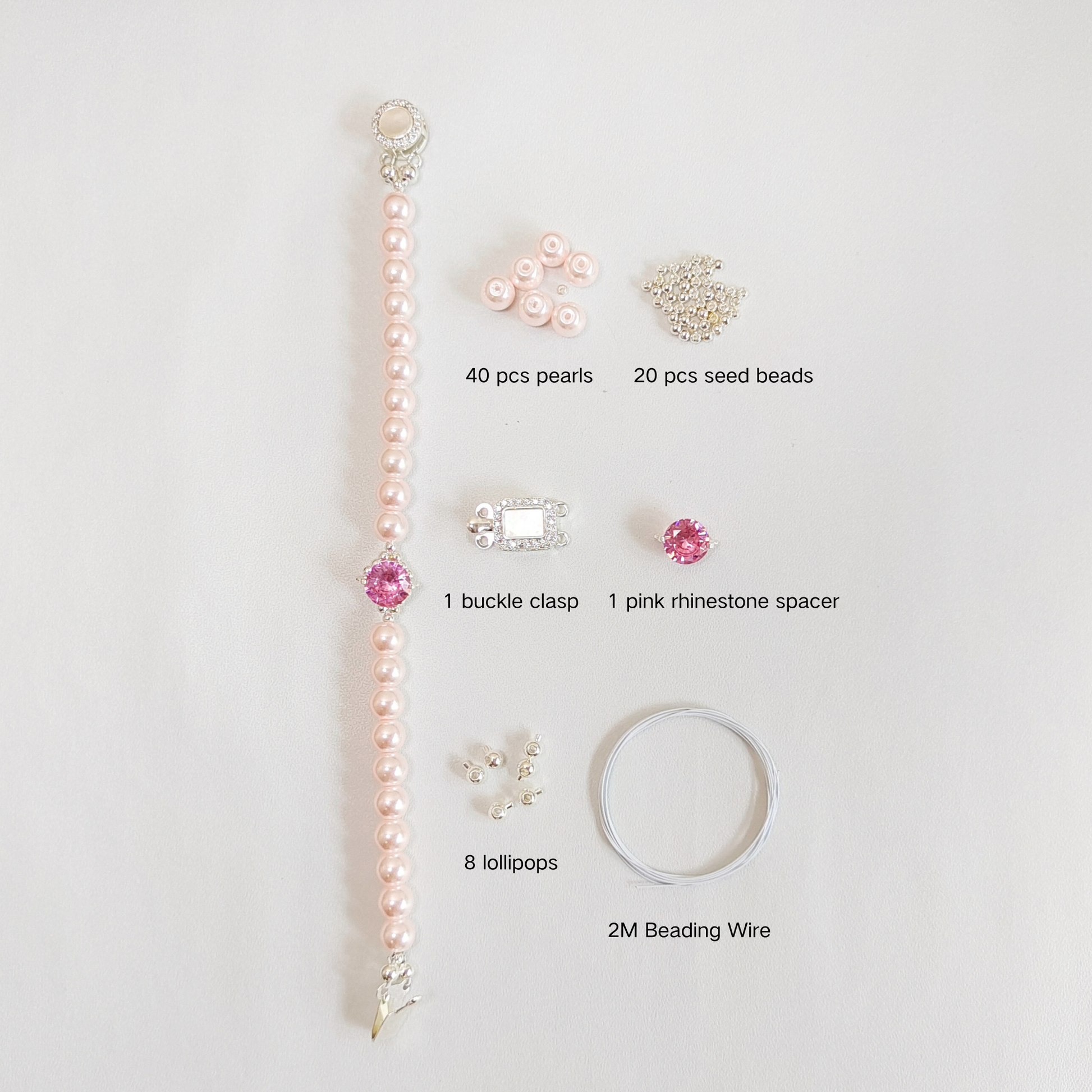 Jewelry-making supplies: blush pearls and pink crystals