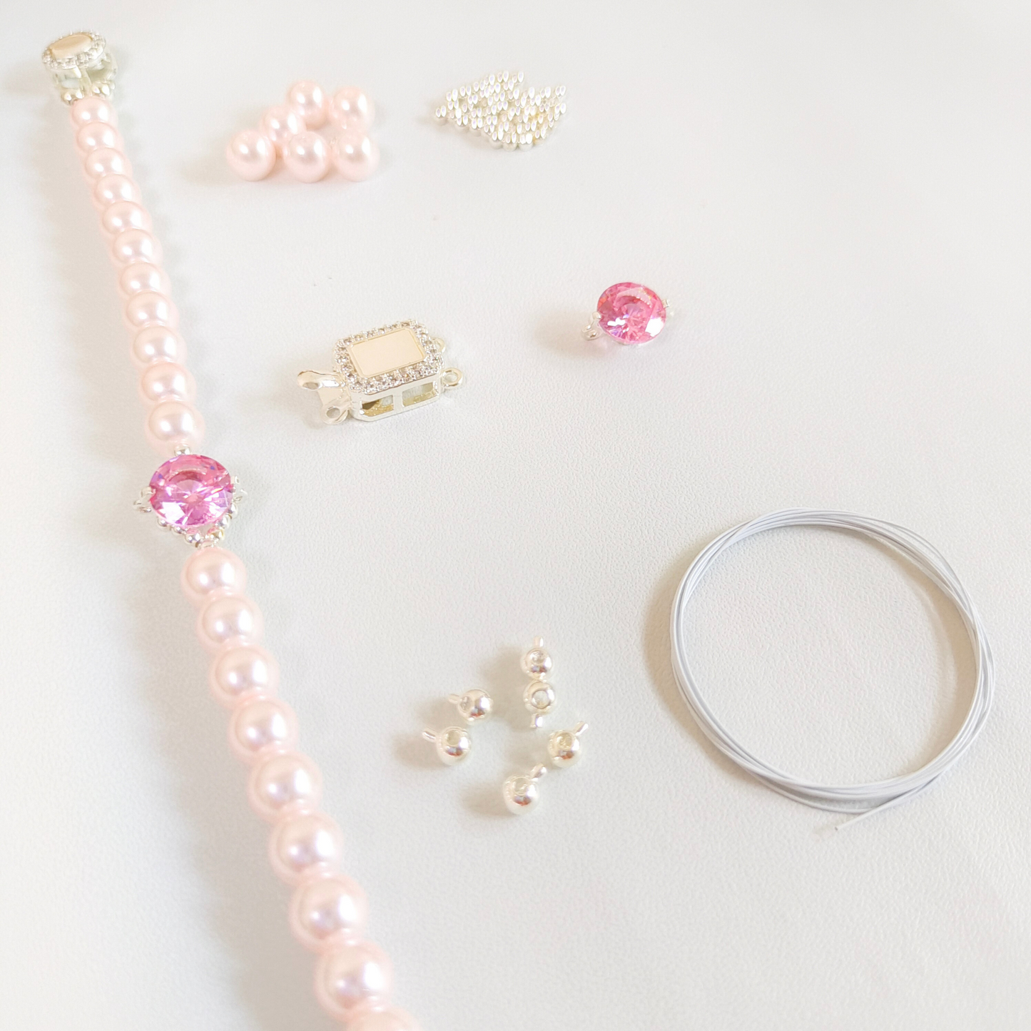 Pink pearl and spacer bead set for DIY jewelry