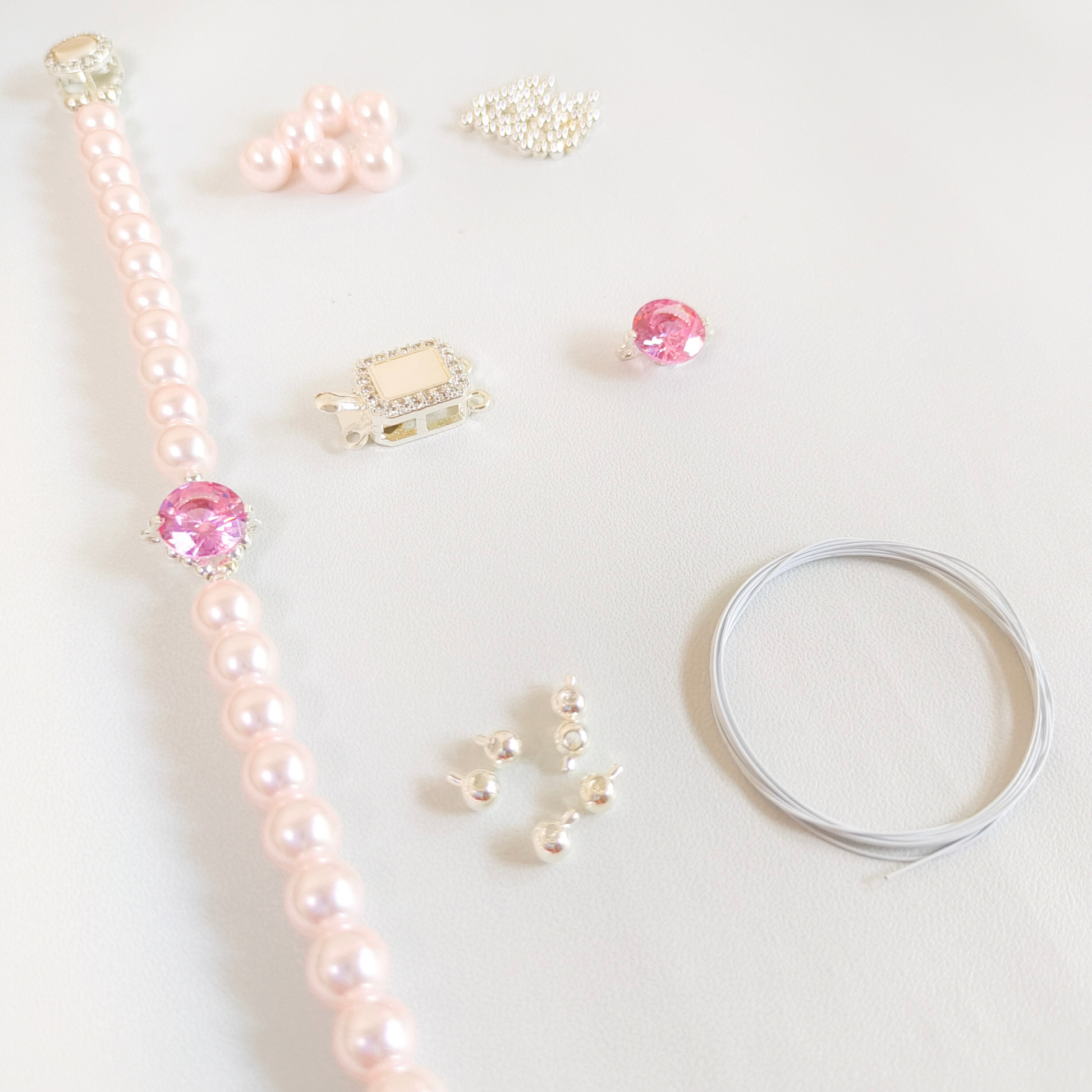 Pink pearl and spacer bead set for DIY jewelry