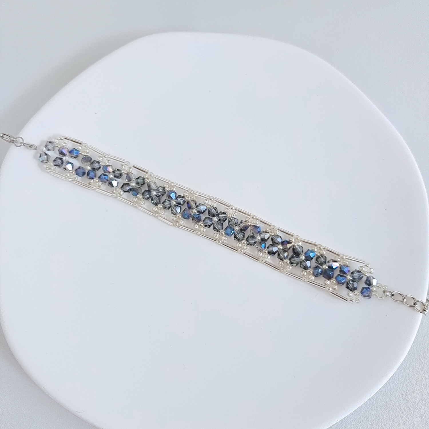 Blue-grey diamond beads bracelet in full view