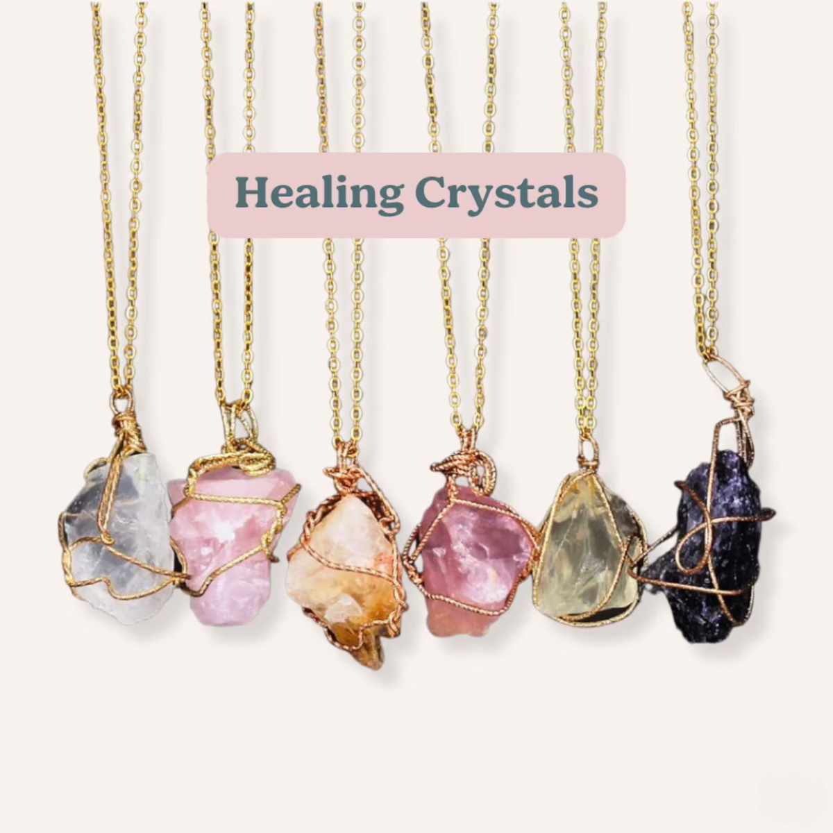 Healing raw crystal stone necklace