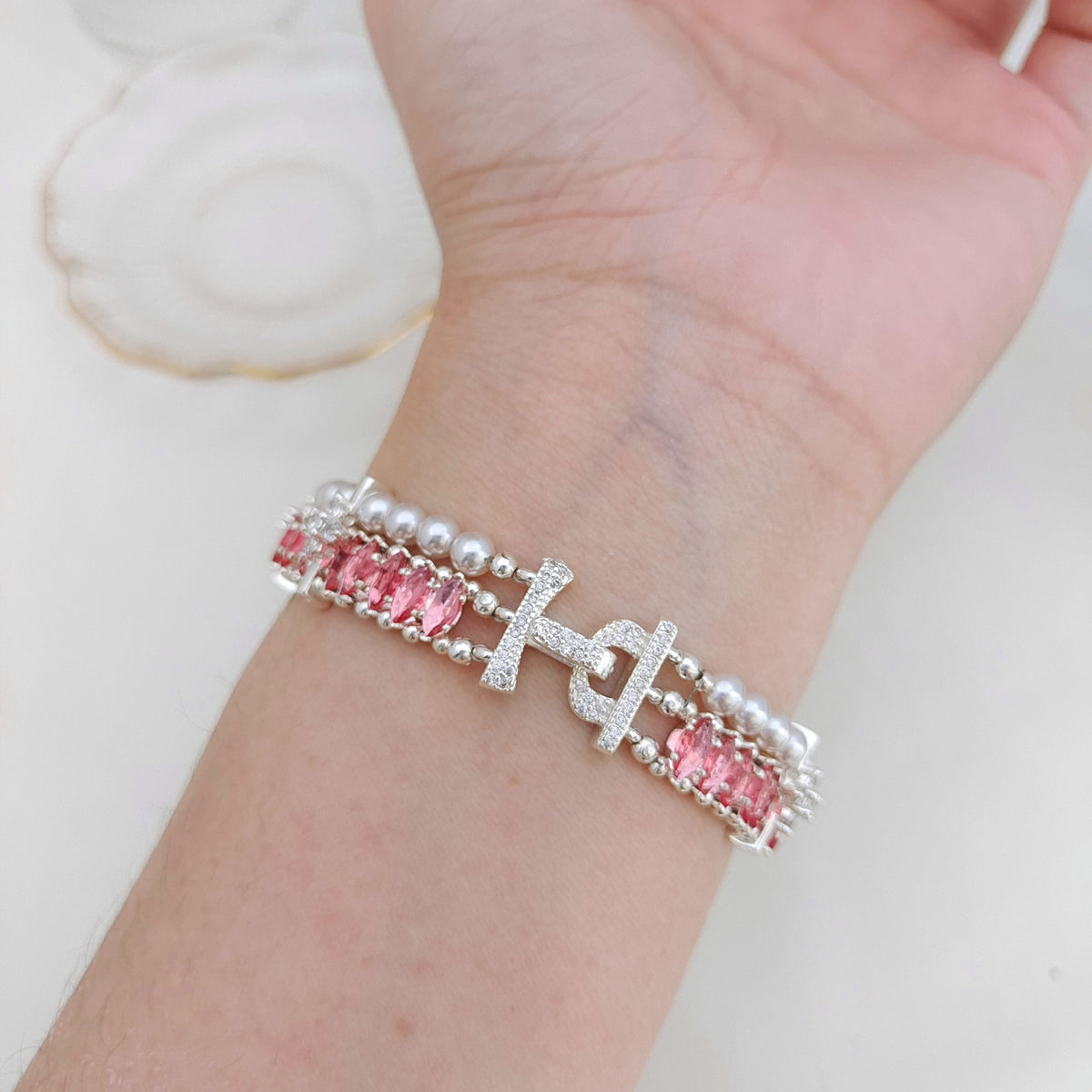 flower design zircon pearl handmade bracelet