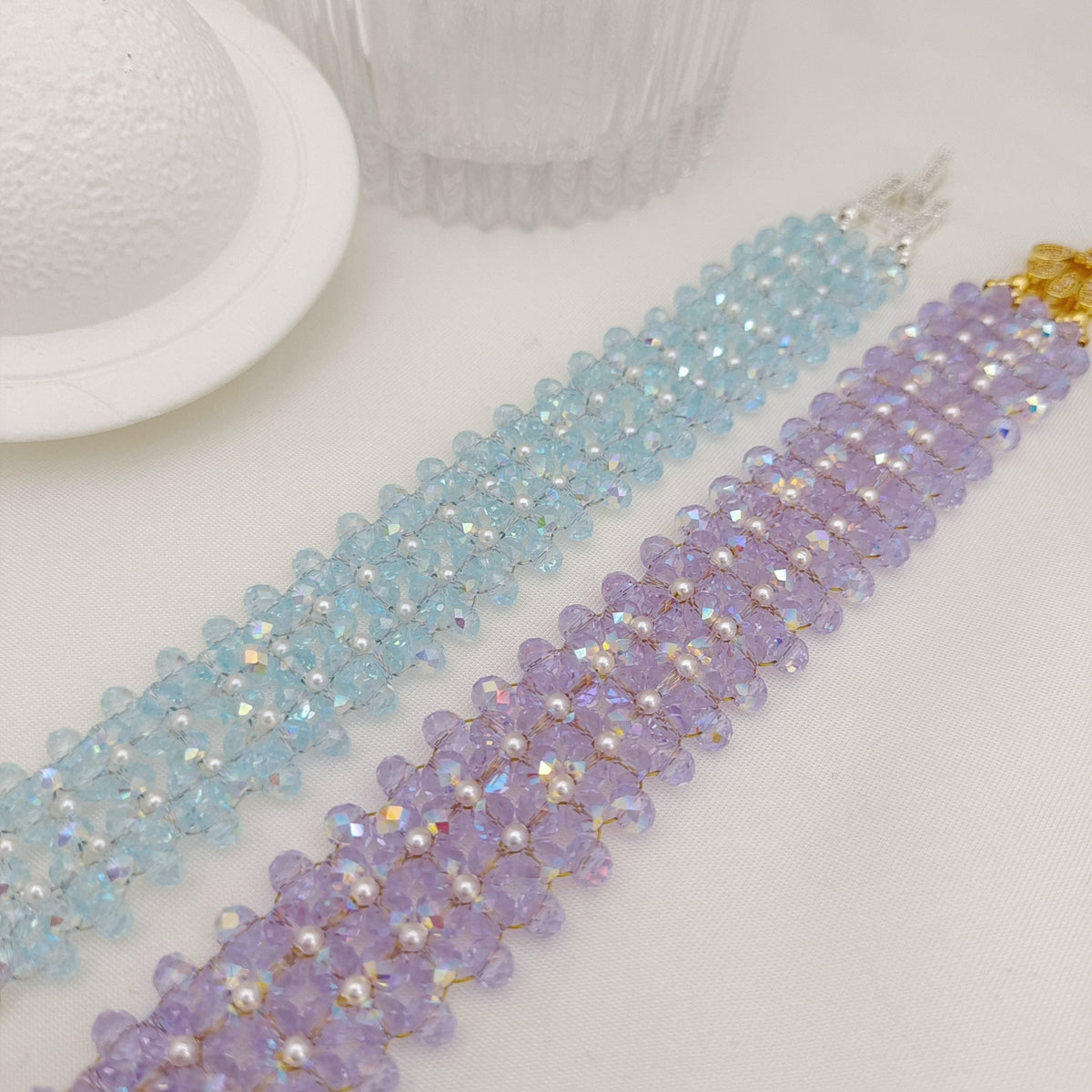 braided crystal rondelle beaded bracelet