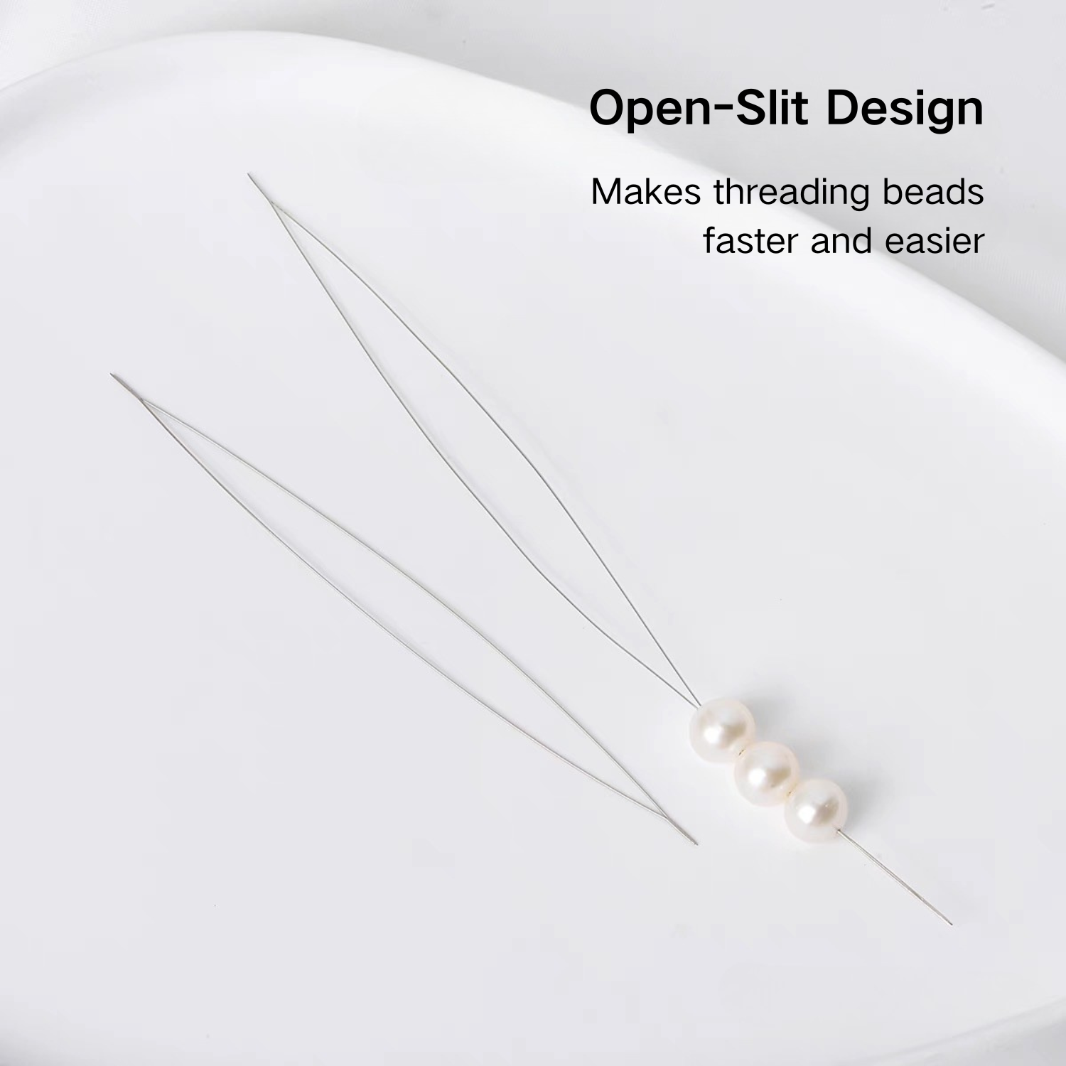 Beading needle with open eye display