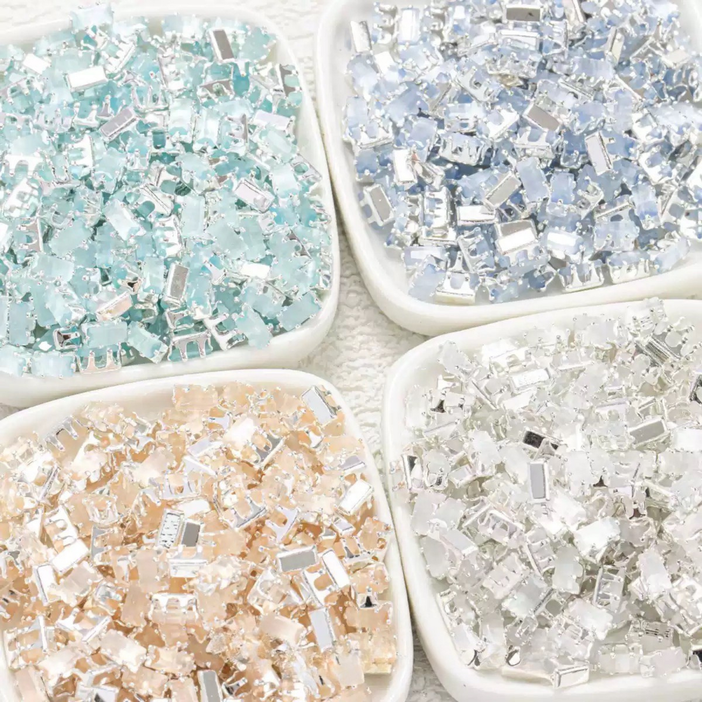 【C04】50pcs Cat Eye CZ Rectangle Beads – 2.5×5mm, Silver-Plated Claw Setting, for DIY Bracelets & Necklaces