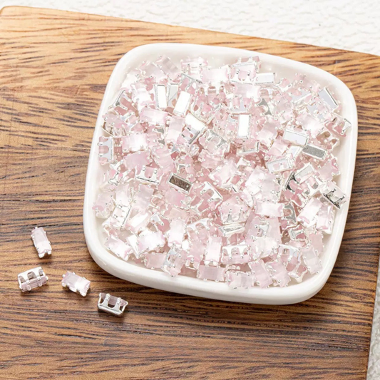 【C04】50pcs Cat Eye CZ Rectangle Beads – 2.5×5mm, Silver-Plated Claw Setting, for DIY Bracelets & Necklaces