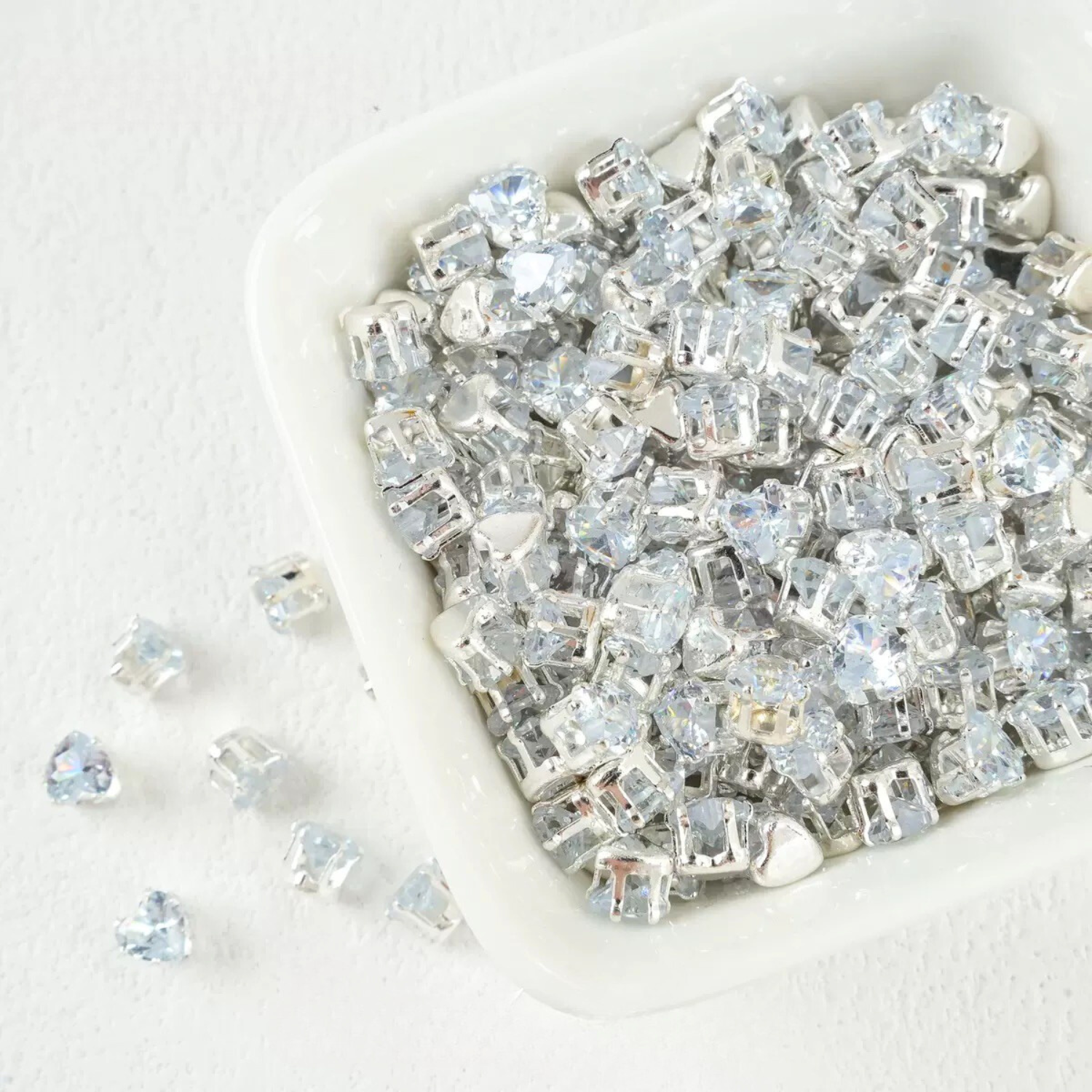 Silver-tone prong-set clear heart CZ stones