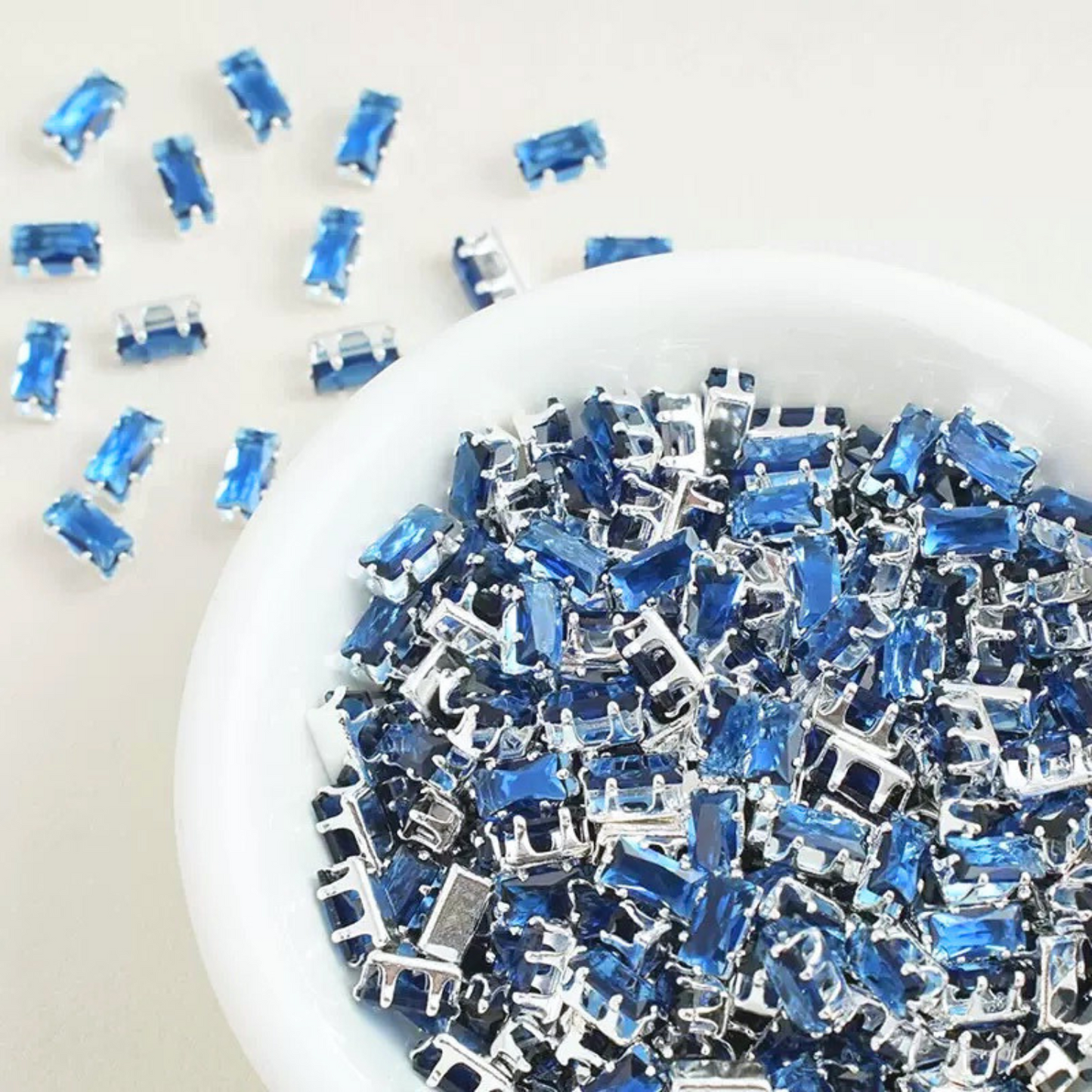 Rectangular cubic zirconia gems in navy blue