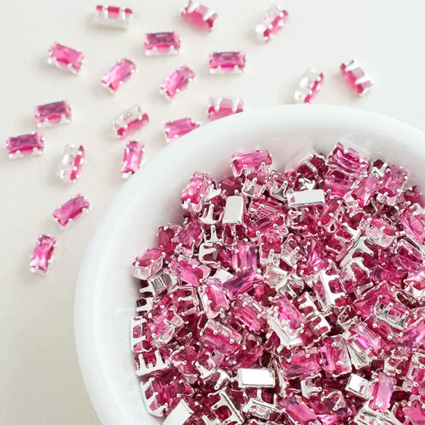 Rectangular cubic zirconia gems in rose pink